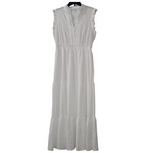 NWT London Times Women's Smocked Waist Boho Flattering Ruffle Maxi Dress